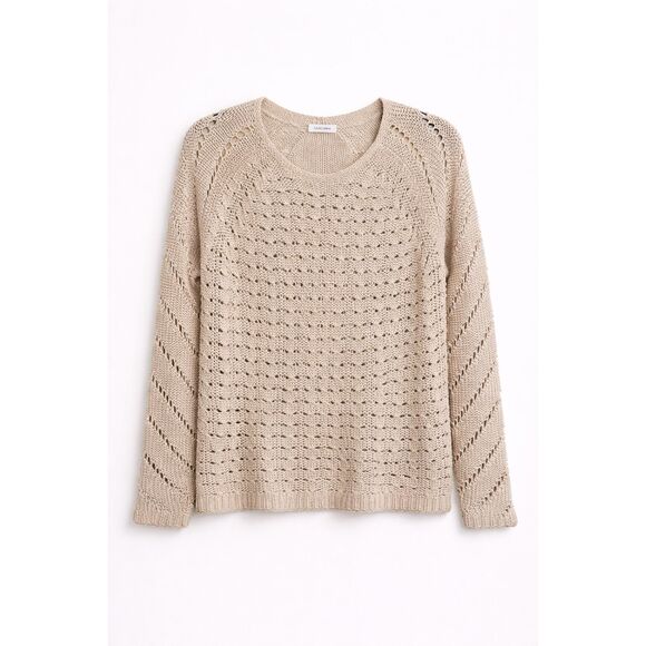 Lascana Sweaters - Lascana US 4/6 Beige Open Knit Sweater Boho Lightweight Crochet Pullover